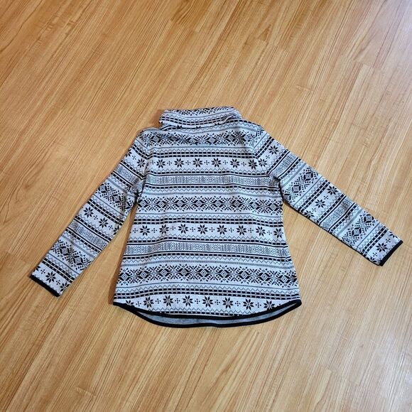 Talbots Sweater Top Womens Medium Petite Black Gray Fair Isle Nordic Turtleneck - Picture 12 of 13